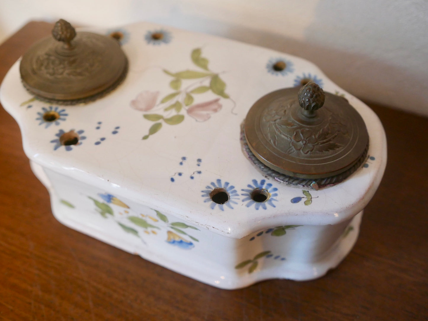 オランダ陶器 インク台 Vintage 草花文 ペン立て 西欧