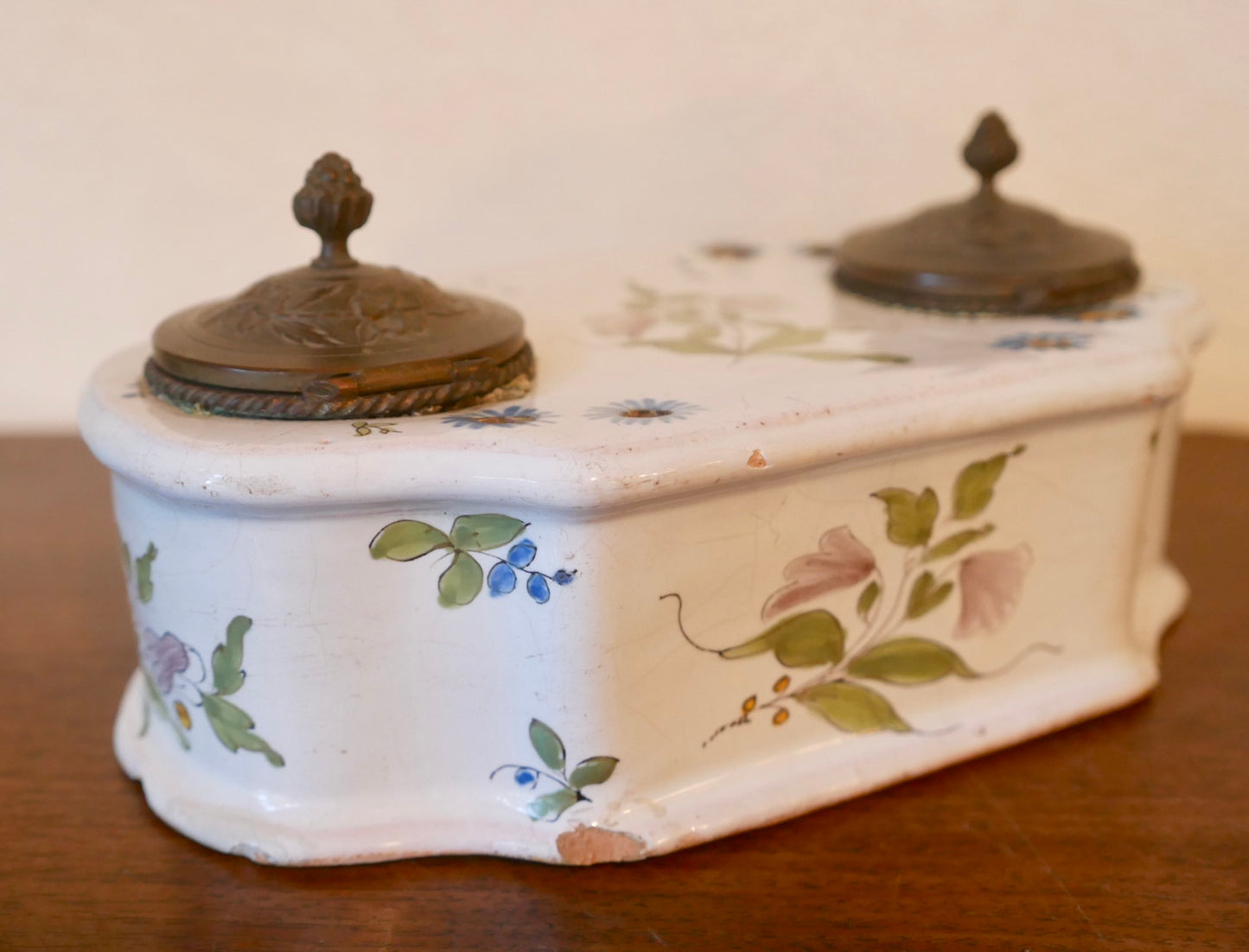 オランダ陶器 インク台 Vintage 草花文 ペン立て 西欧