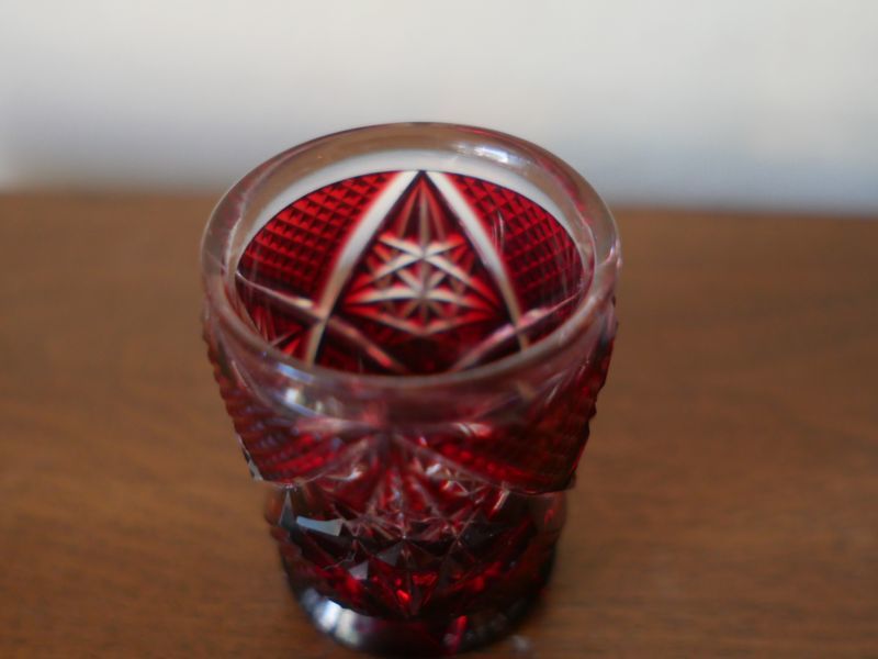 島津 薩摩切子 色被せガラス 切子お猪口【紅】