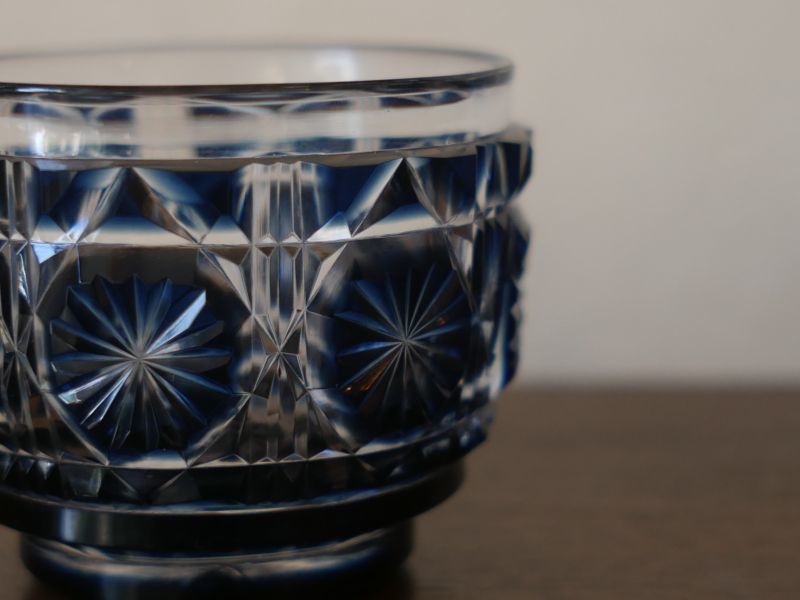 島津 薩摩切子 色被せガラス 切子お猪口【藍】