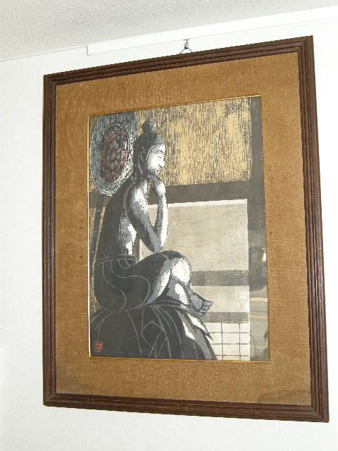 上田富丈 【弥勒菩薩】 木版画 額装