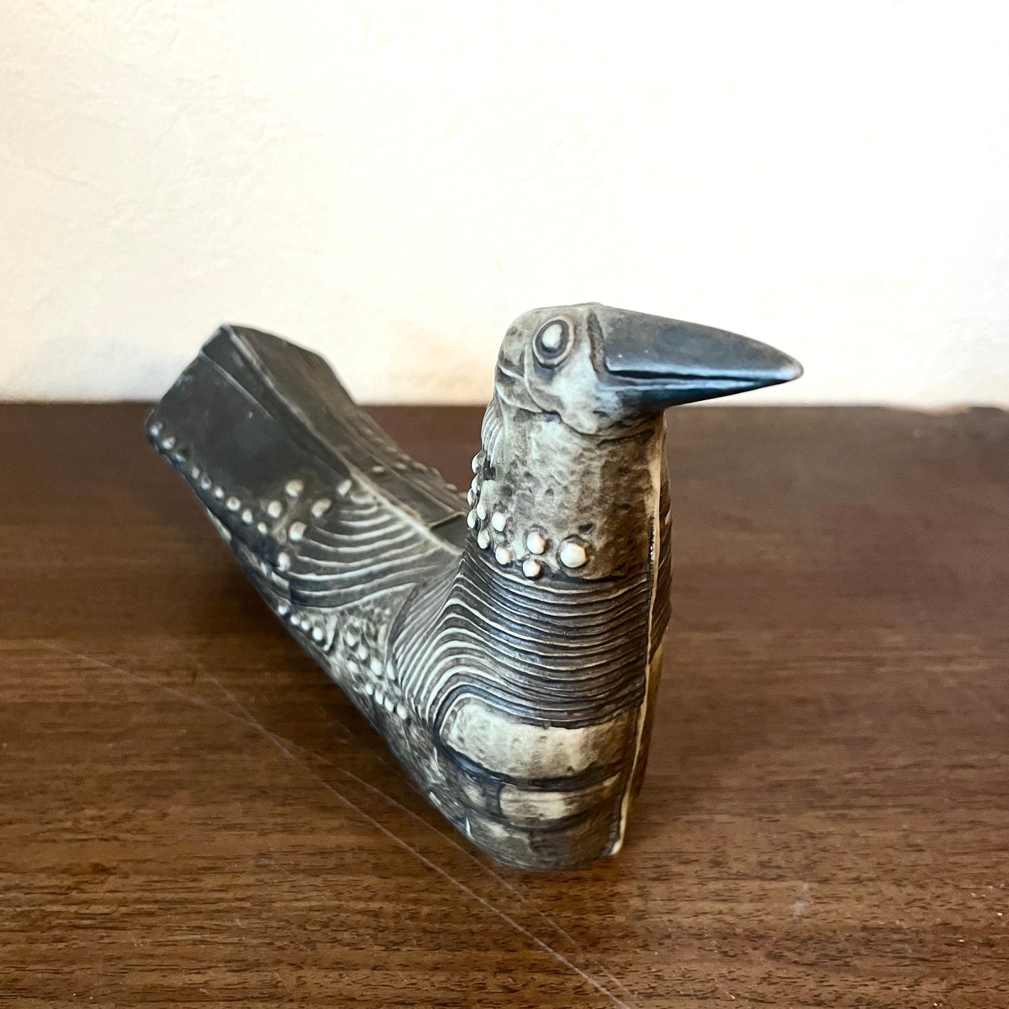 Rorstrand Terra series【Gray Bird with Relief Decor】Bertil Vallien 1978 北欧 鳥オブジェ