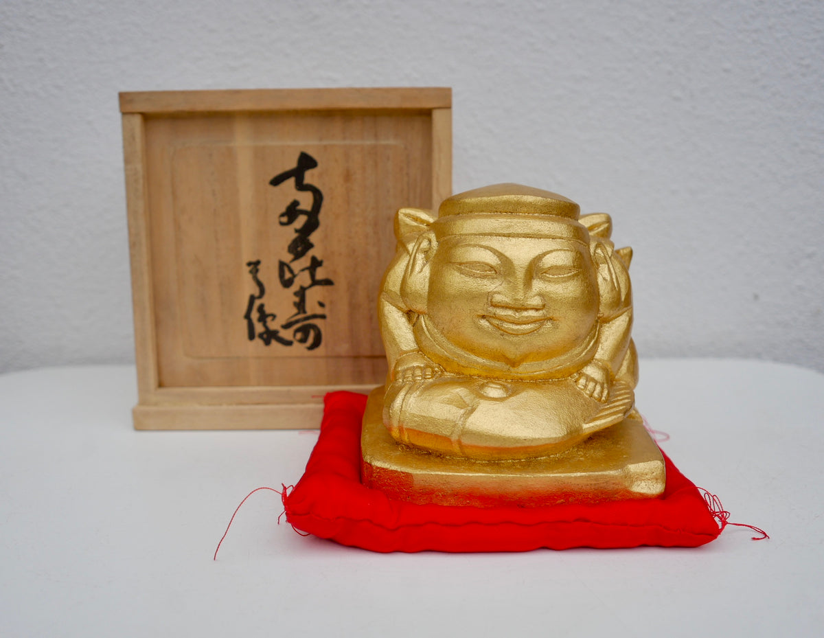 文化勲章受章 彫刻家 平櫛田中 ブロンズ 金箔仕上 【恵比寿尊像】共箱 