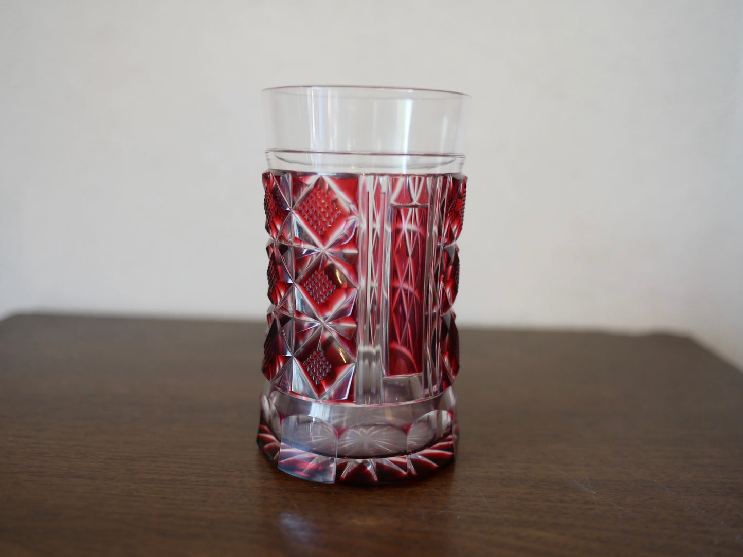 島津薩摩切子【矢来魚子紋】タンブラー 紅ガラス クリスタルガラス 酒器 盃