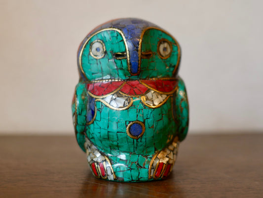 フクロウ 置物 ターコイズ