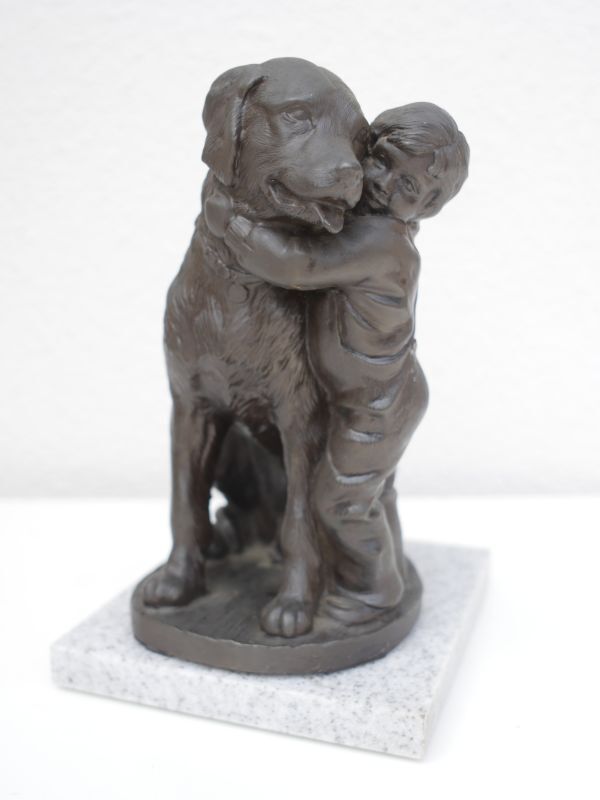 Pauline Parsons【Dog/Small boy (犬と幼い男の子)】英国製 ブロンズ彫刻 ポーリン・パーソンズ